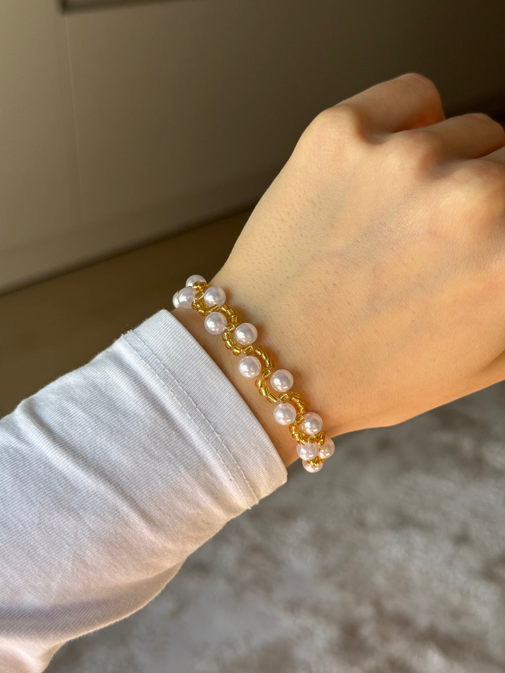 Gold Weiß Perlenarmband 🤍