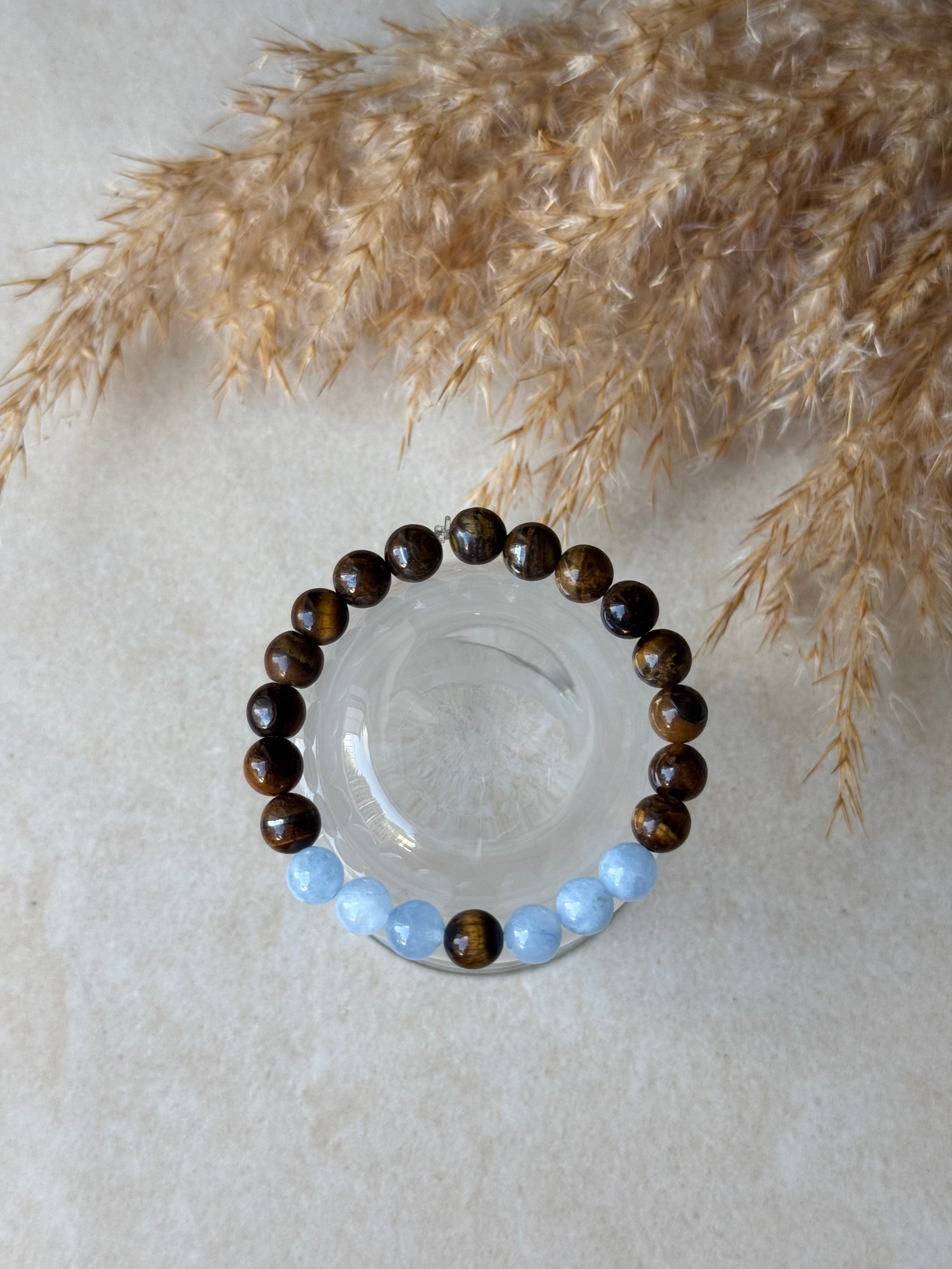 Tiegerauge und Lapislazuli Naturstein Perlenarmband 🤎🩵