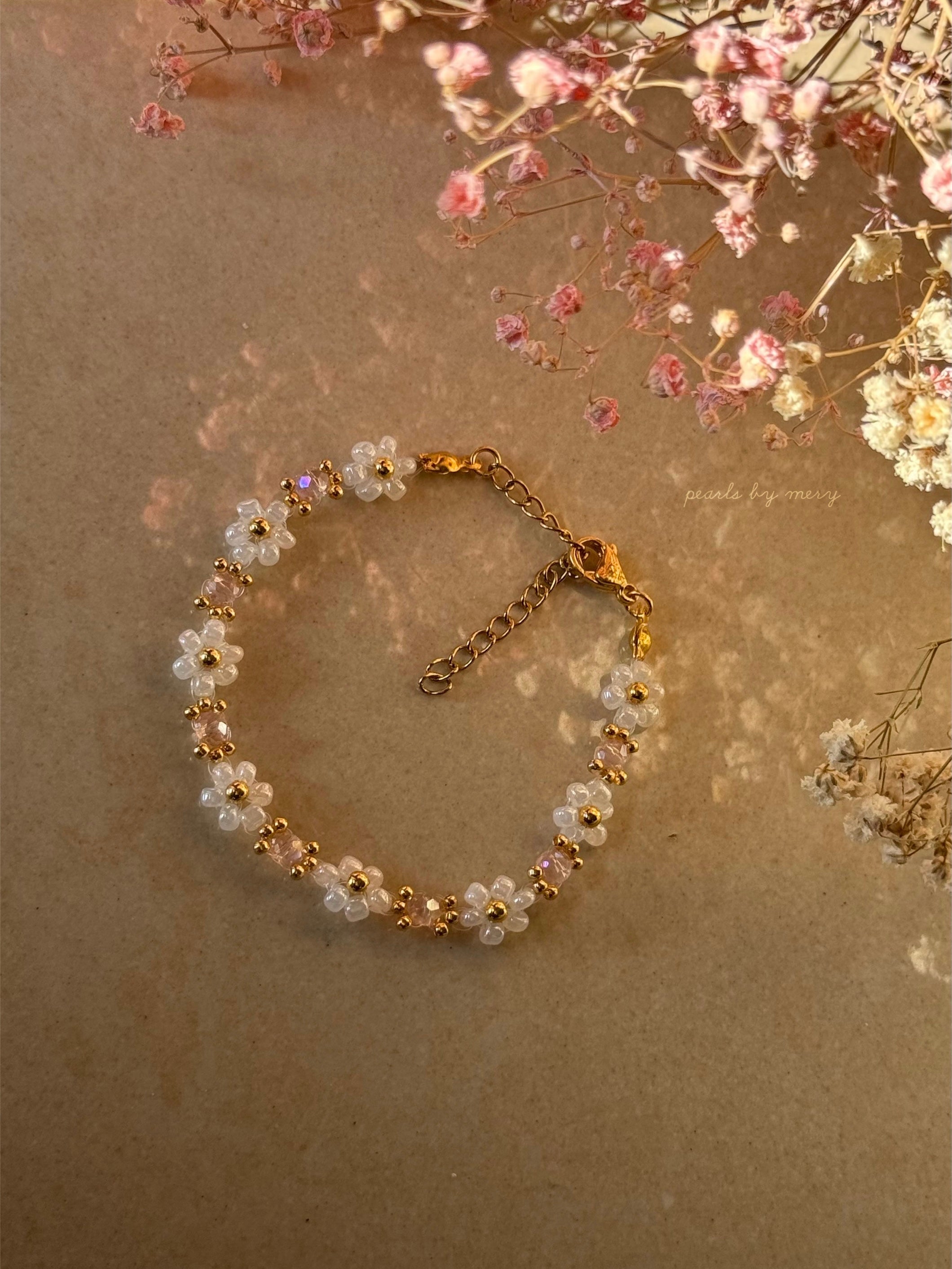 Rosa weißes Gänseblümchen Armband 🤍🩷