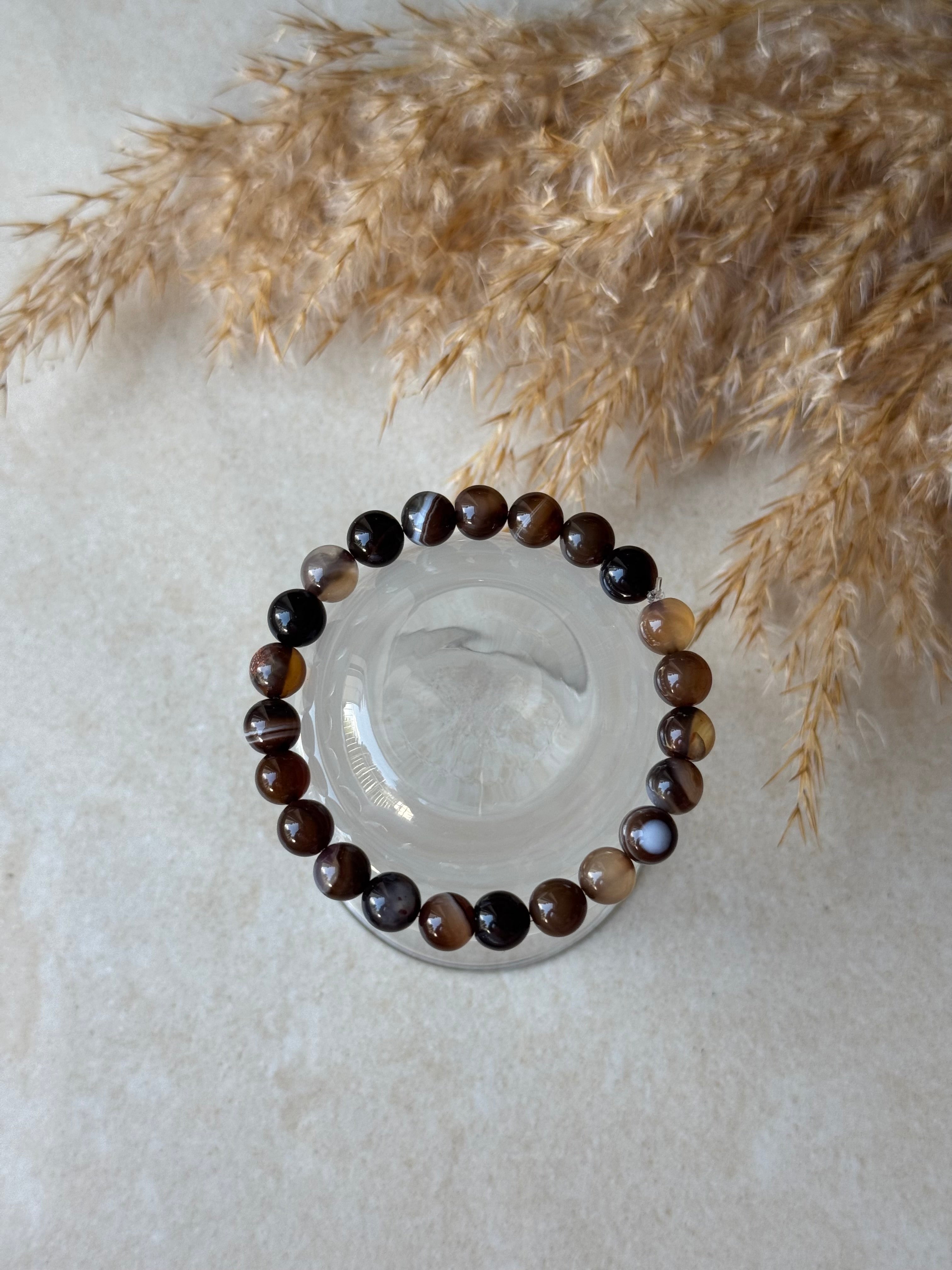 Braun Achat Natustein Perlenarmband