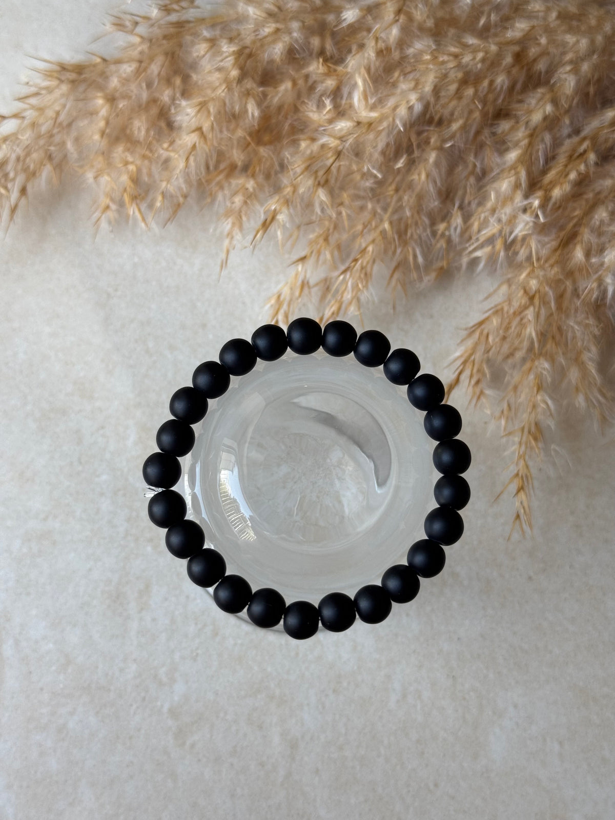 Matt schwarz Achat Naturstein Perlenarmband 🖤